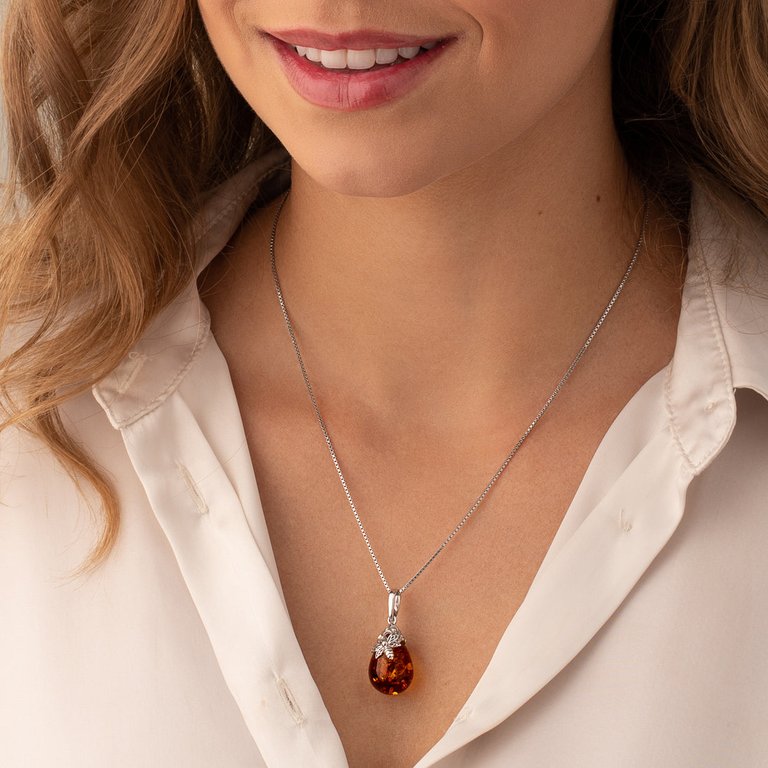 Baltic Amber Sterling Silver Bee Pendant Necklace