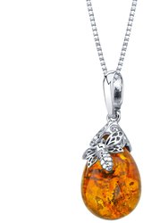 Baltic Amber Sterling Silver Bee Pendant Necklace - Sterling silver
