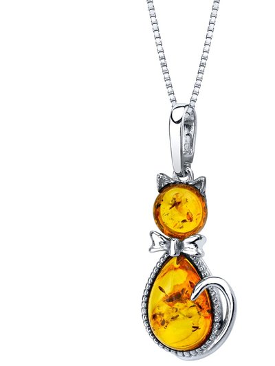 Peora Baltic Amber Sterling Silver Cat Pendant Necklace product