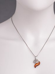 Baltic Amber Sterling Silver Fox Pendant Necklace Cognac Color