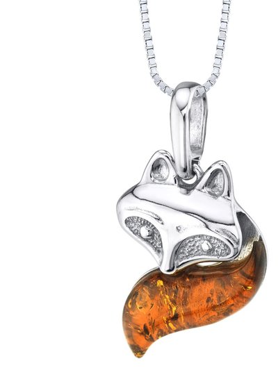 Peora Baltic Amber Sterling Silver Fox Pendant Necklace Cognac Color product