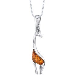 Baltic Amber Sterling Silver Giraffe Pendant Necklace Cognac Color - Sterling silver