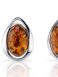 Baltic Amber Stud Earrings Sterling Silver Cognac Color Oval - Sterling silver