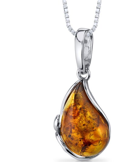Peora Baltic Amber Tear Drop Pendant Necklace Sterling Silver Cognac product