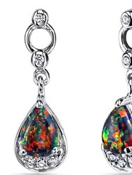 Black Opal Dangling Earrings Sterling Silver Tear Drop - Sterling silver