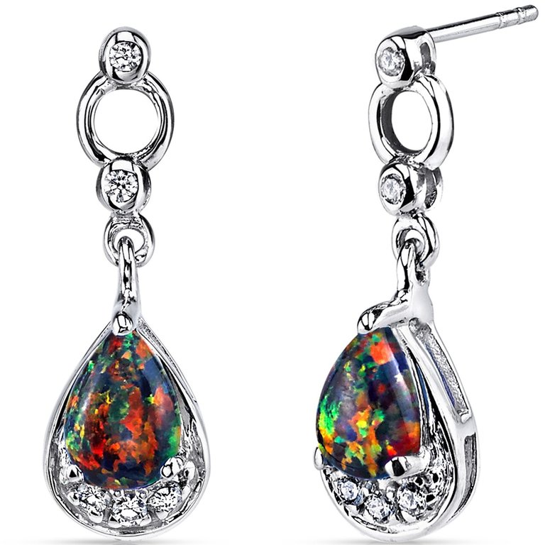 Black Opal Dangling Earrings Sterling Silver Tear Drop - Sterling silver