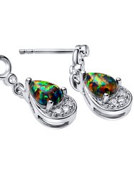 Black Opal Dangling Earrings Sterling Silver Tear Drop