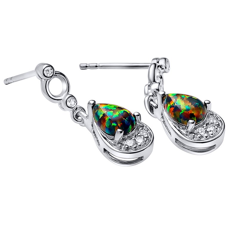 Black Opal Dangling Earrings Sterling Silver Tear Drop