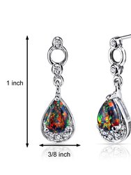 Black Opal Dangling Earrings Sterling Silver Tear Drop