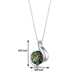 Black Opal Pendant Necklace Sterling Silver Round