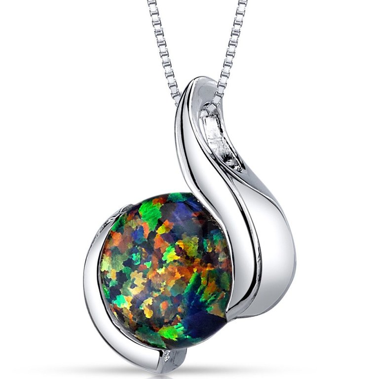 Black Opal Pendant Necklace Sterling Silver Round - Sterling silver