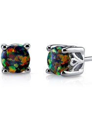 Black Opal Stud Earrings Sterling Silver Round Cut - Sterling silver