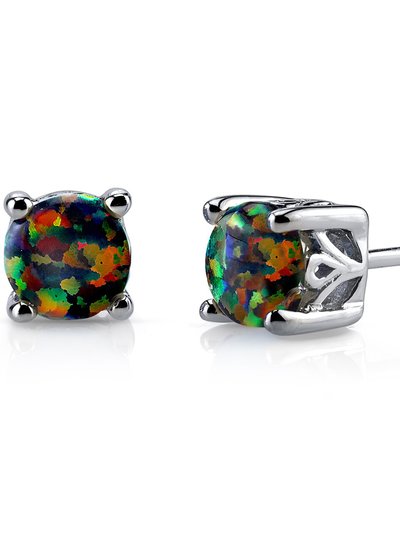 Peora Black Opal Stud Earrings Sterling Silver Round Cut product