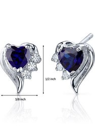 Blue Sapphire Earrings Sterling Silver Heart Shape 1.5 Carats