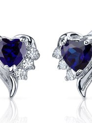 Blue Sapphire Earrings Sterling Silver Heart Shape 1.5 Carats - Silver/Blue