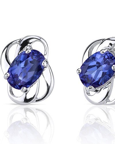 Peora Blue Sapphire Earrings Sterling Silver Oval Shape 2 Carats product