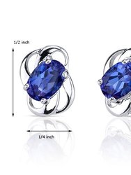 Blue Sapphire Earrings Sterling Silver Oval Shape 2 Carats