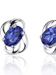 Blue Sapphire Earrings Sterling Silver Oval Shape 2 Carats - Silver/Blue