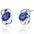 Blue Sapphire Earrings Sterling Silver Oval Shape 2 Carats - Silver/Blue