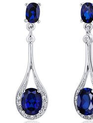 Blue Sapphire Earrings Sterling Silver Oval Shape - Sterling silver