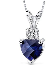 Blue Sapphire Pendant 14 Karat White Gold Heart 1.15 Carats - Blue