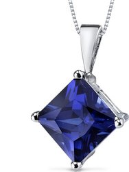 Blue Sapphire Pendant Necklace 14 Karat White Gold 3.38 Carats - Blue