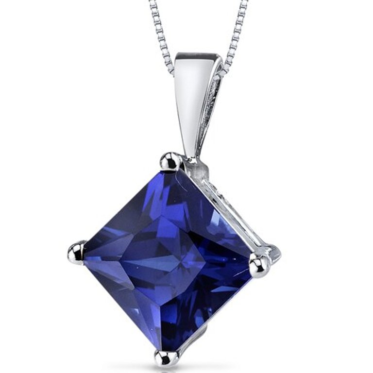 Blue Sapphire Pendant Necklace 14 Karat White Gold 3.38 Carats - Blue