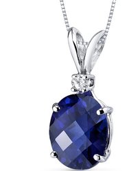 Blue Sapphire Pendant Necklace 14 Karat White Gold Oval 3.63 Cts - Blue