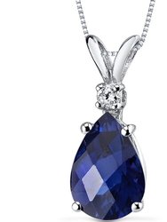 Blue Sapphire Pendant Necklace 14 Karat White Gold Pear 2.43 Cts - Blue