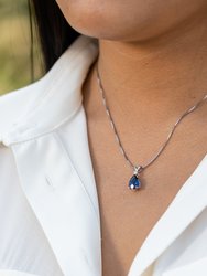 Blue Sapphire Pendant Necklace 14 Karat White Gold Pear 2.43 Cts