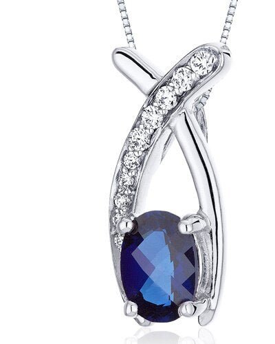 Peora Blue Sapphire Pendant Necklace Sterling Silver Oval 1 Carats product