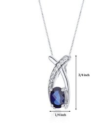 Blue Sapphire Pendant Necklace Sterling Silver Oval 1 Carats