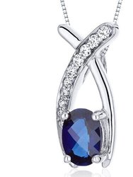 Blue Sapphire Pendant Necklace Sterling Silver Oval 1 Carats - Blue