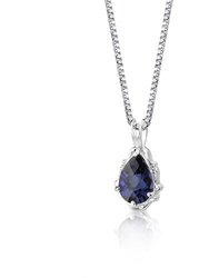 Blue Sapphire Pendant Necklace Sterling Silver Pear 2.25 Carats