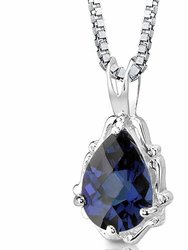 Blue Sapphire Pendant Necklace Sterling Silver Pear 2.25 Carats - Blue