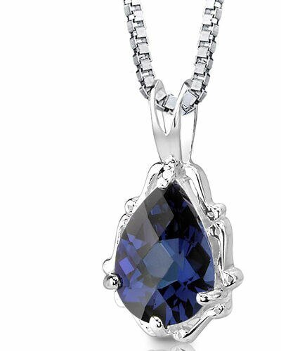 Peora Blue Sapphire Pendant Necklace Sterling Silver Pear 2.25 Carats product