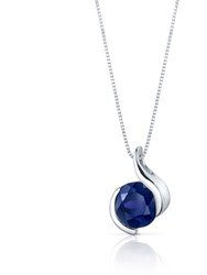 Blue Sapphire Pendant Necklace Sterling Silver Round 2.75 Carat