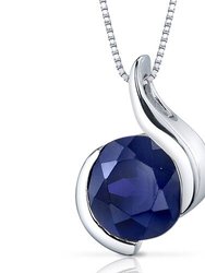 Blue Sapphire Pendant Necklace Sterling Silver Round 2.75 Carat - Blue
