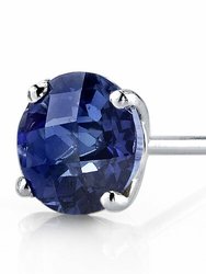 Blue Sapphire Round Stud Earrings 14 Karat White Gold 2.25 Carats