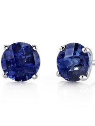 Blue Sapphire Round Stud Earrings 14 Karat White Gold 2.25 Carats - Blue