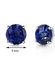 Blue Sapphire Round Stud Earrings 14 Karat White Gold 2.25 Carats