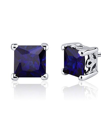 Peora Blue Sapphire Stud Earrings Sterling Silver Princess Cut product