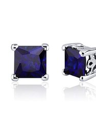 Blue Sapphire Stud Earrings Sterling Silver Princess Cut - Sterling silver