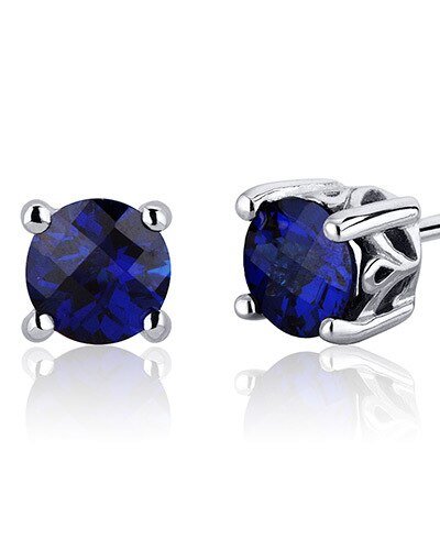 Peora Blue Sapphire Stud Earrings Sterling Silver Round Shape product