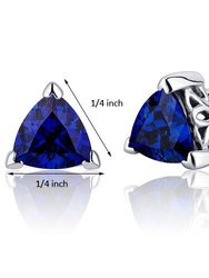 Blue Sapphire Stud Earrings Sterling Silver Trillion Shape 2 Ct