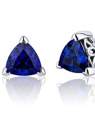 Blue Sapphire Stud Earrings Sterling Silver Trillion Shape 2 Ct - Blue