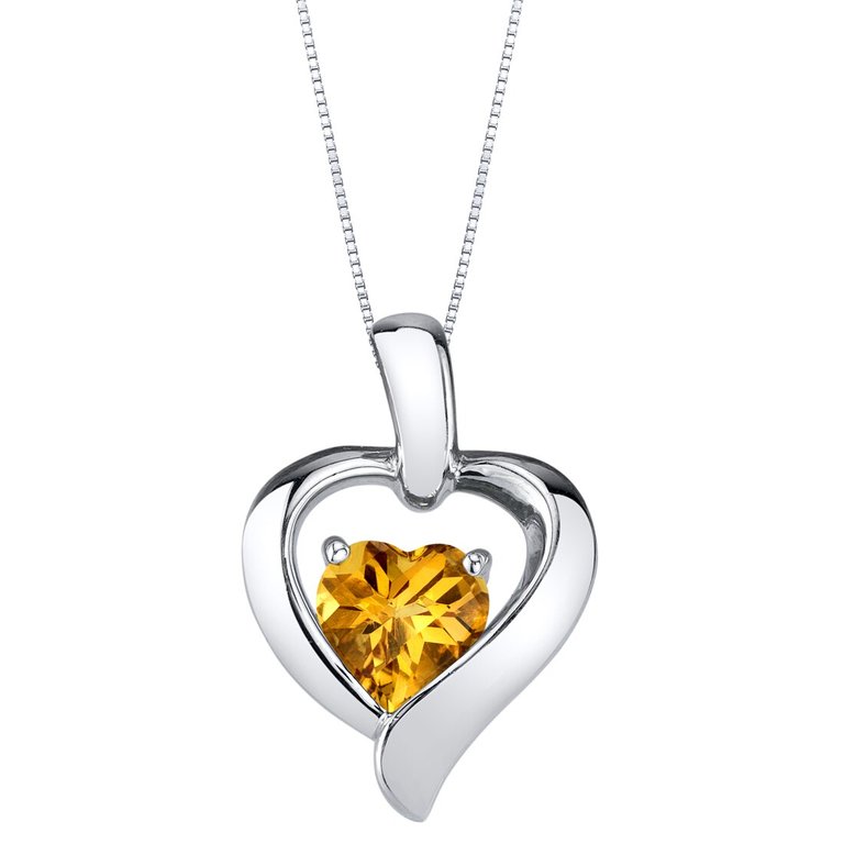 Citrine Sterling Silver Heart in Heart Pendant Necklace - Yellow