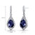 Created Blue Sapphire Tear Drop Dangle Earrings Sterling Silver