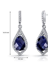 Created Blue Sapphire Tear Drop Dangle Earrings Sterling Silver