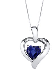 Created Sapphire Sterling Silver Heart in Heart Pendant Necklace - Blue